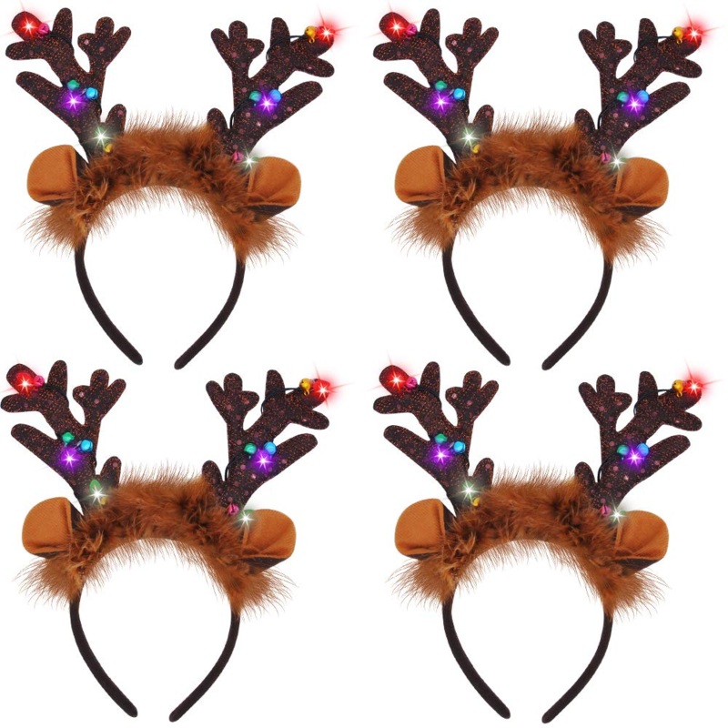 Christmas Light Up Reindeer Headband, 4 Pcs