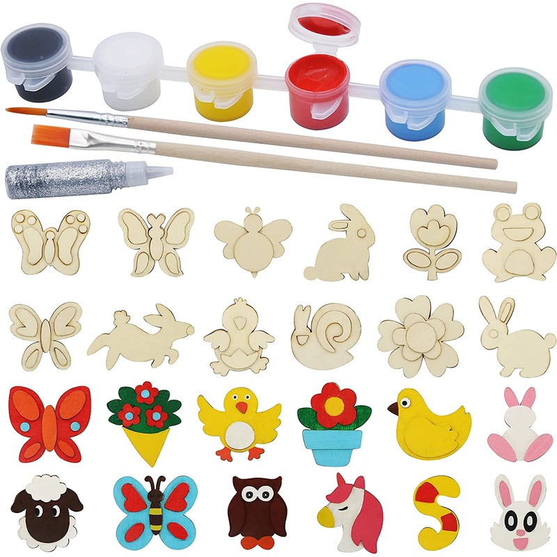 Wooden Magnet Creativity Arts & Crafts Painting Kit, 24 Pcs