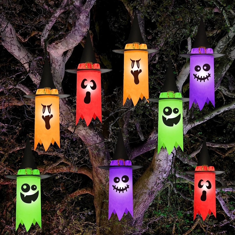 24in Light-up Hanging Ghost (Remote Control), 8 Pack