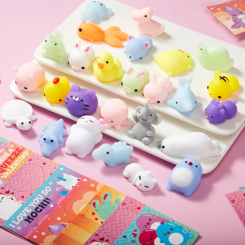 28Pcs Squishy Toys with Valentines Day Cards for Kids-Classroom Exchange Gifts