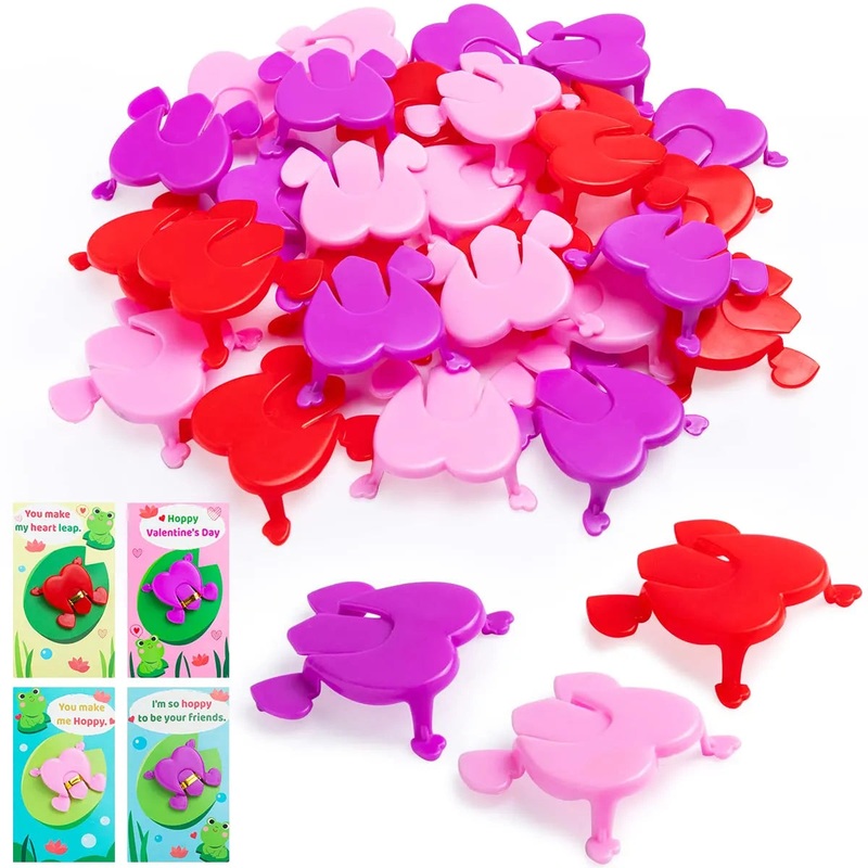 28Pcs Valentines Jumping Frogs with Valentines Day Cards for Kids-Classroom Exchange Gifts
