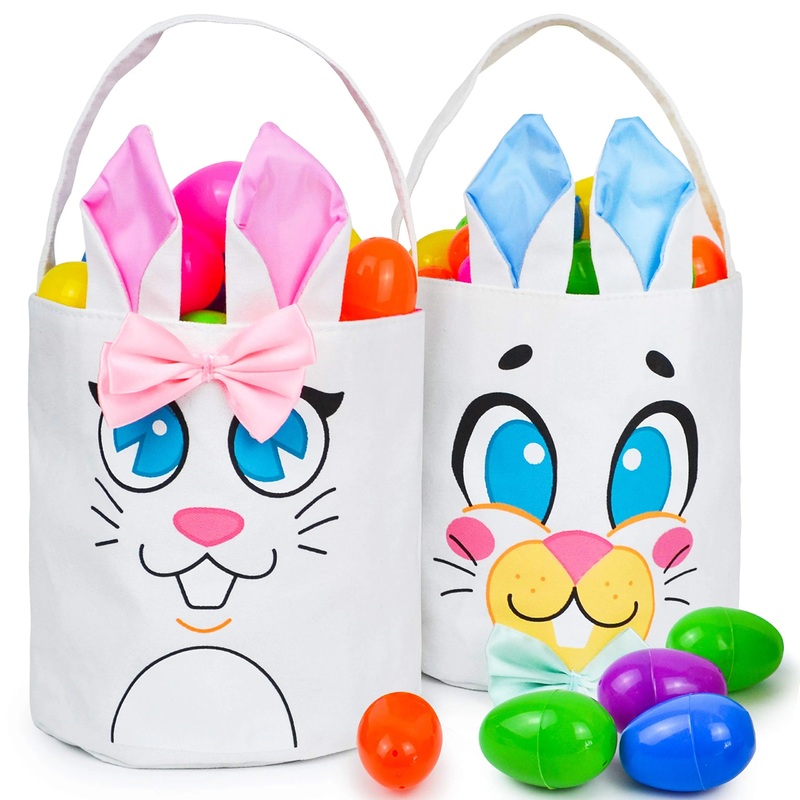 2Pcs Easter Bunny Basket Canvas Bags