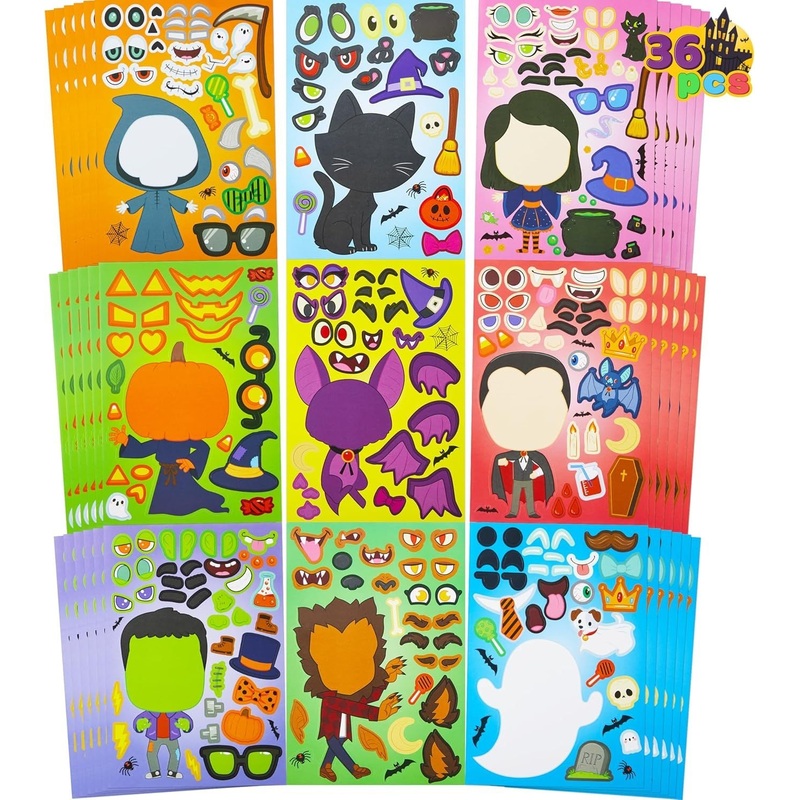 36PCS Halloween Make-a-face Craft Stickers Party Favors