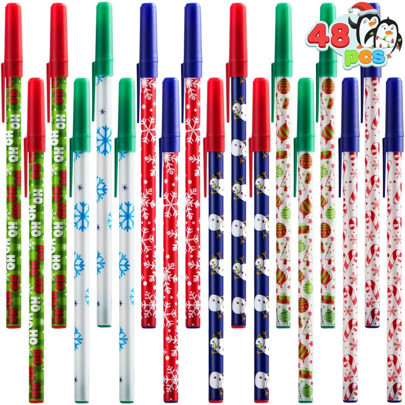48 PCS Christmas Stick Pens Set Holiday Color Press Ballpoint Pens