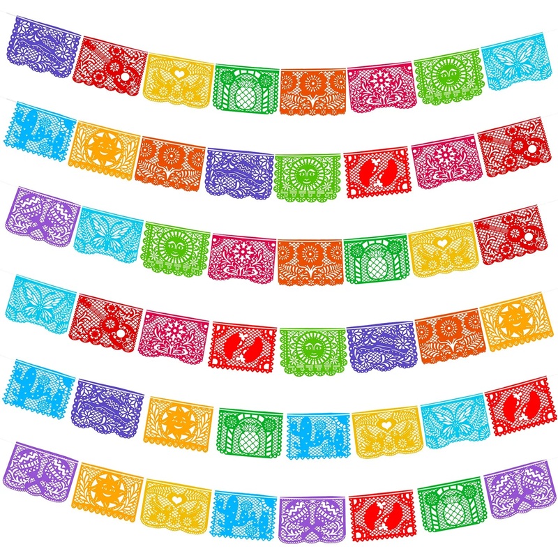 48 Pcs Cinco de Mayo Plastic Papel Picado Banner, 60 Feet Mexican Party Banners