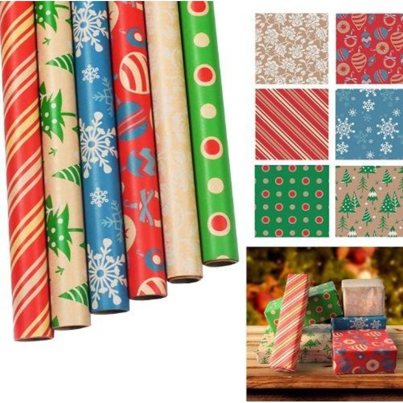 6 Rolls Kraft Wrapping Paper Set