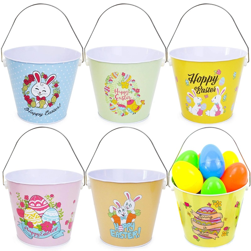 6Pcs Easter Bunny Metal Buckets
