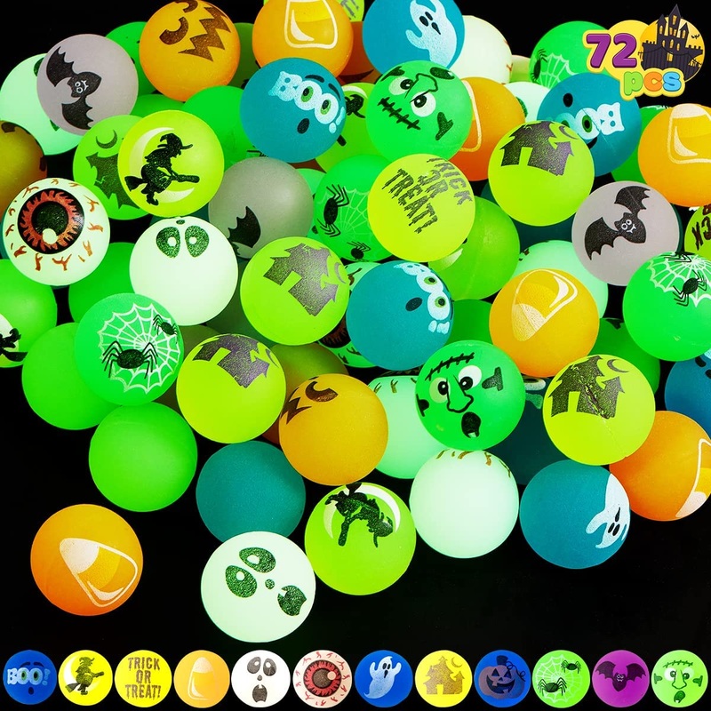 Halloween Glow-in-the-Dark Bouncy Balls with 12 Varied Designs, 72 Pcs