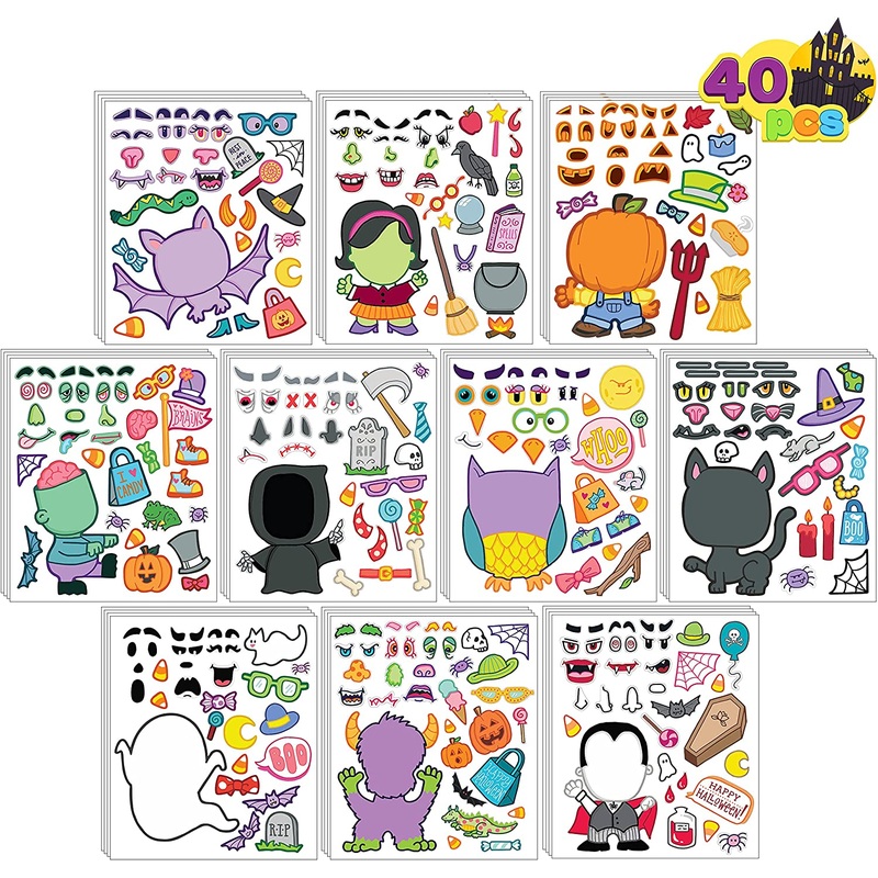 Make Your Own Halloween Characters Sticker Sheets, 40 Pcs