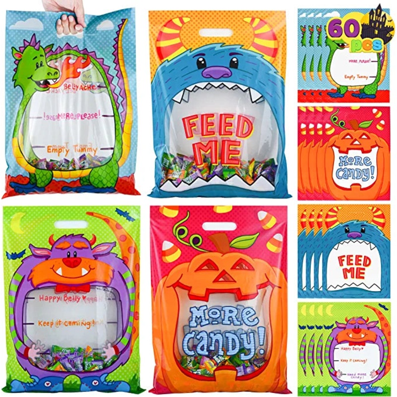 Monster Designs See-Through Candy Bags, 60 Pcs