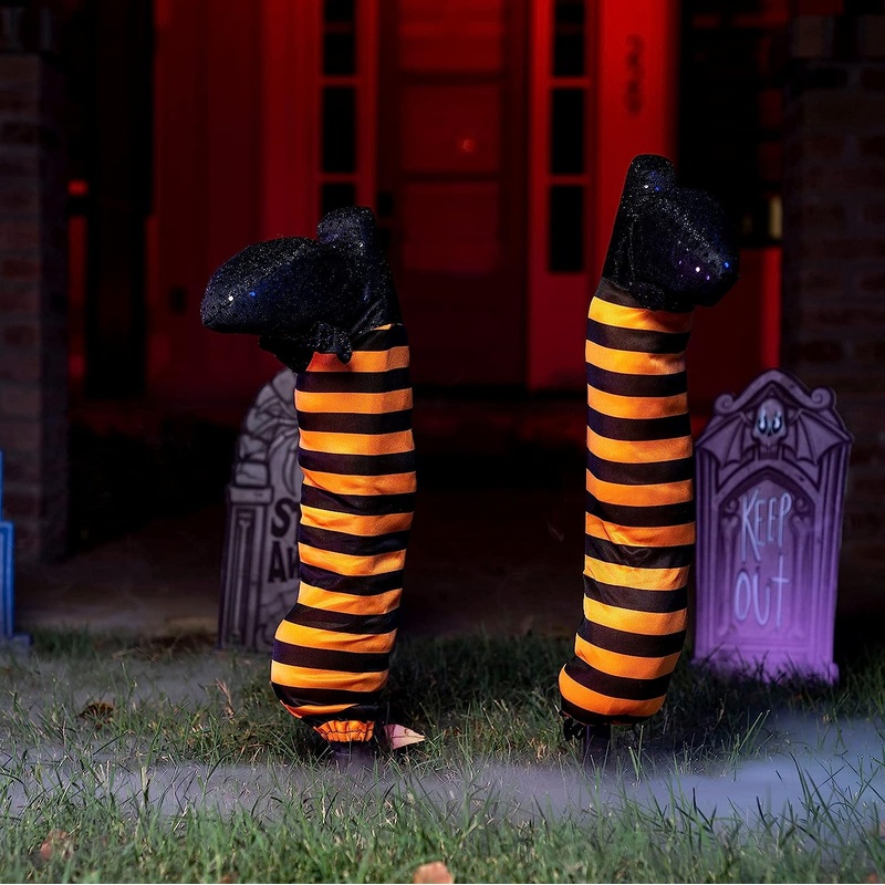 Witch Legs with Stakes (Black and Orange), 2 Pcs