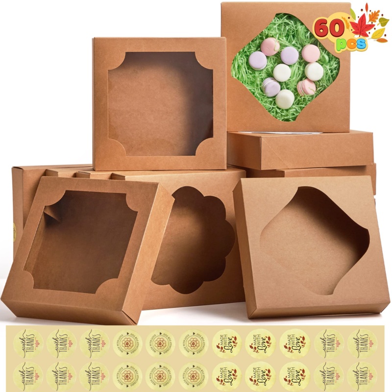 15 Pcs Kraft Bakery Boxes with Stickers
