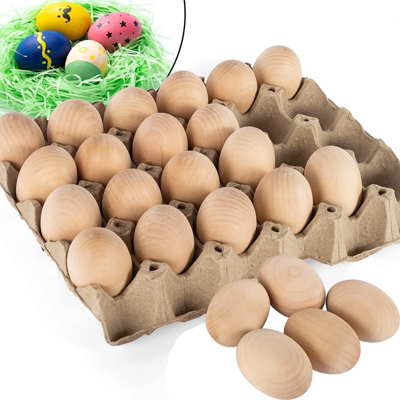 24Pcs Unpainted Wooden Egg 2.36in