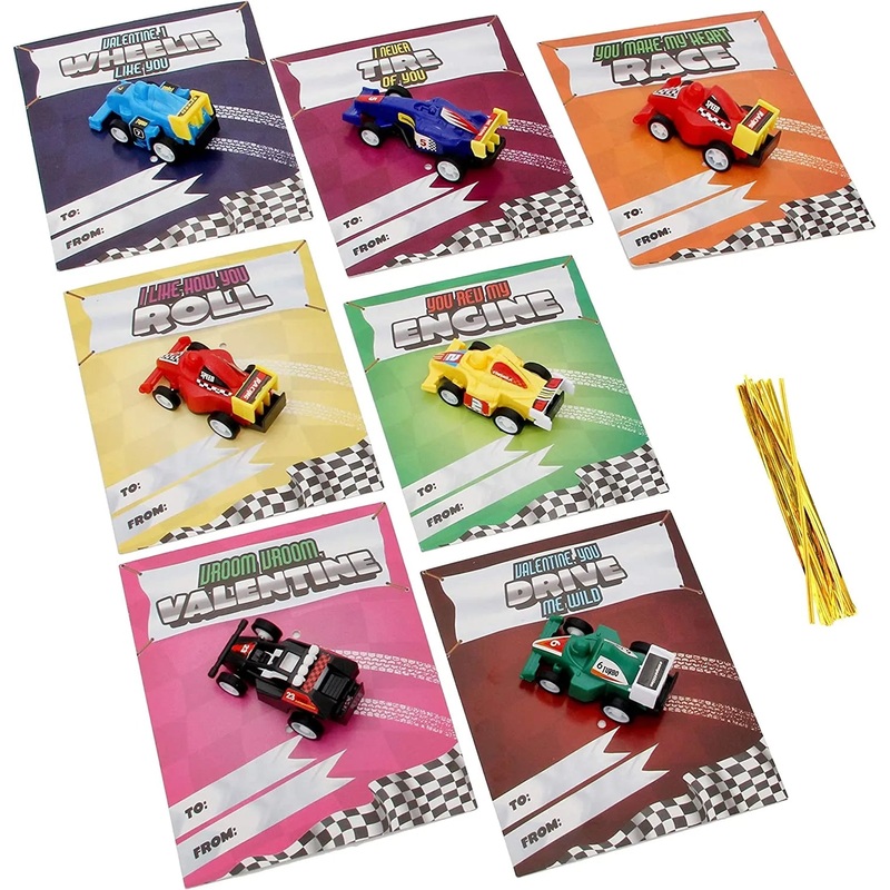28Pcs Die-Cast Racing Cars with Valentines Day Cards for Kids-Classroom Exchange Gifts