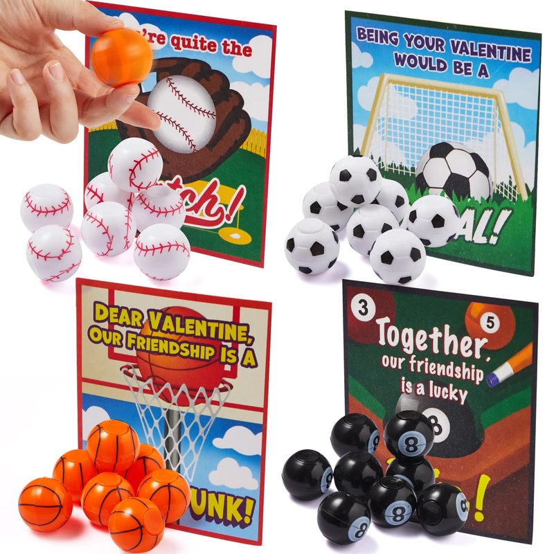 28Pcs Kids Valentines Cards with Mini Sport Balls-Classroom Exchange Gifts