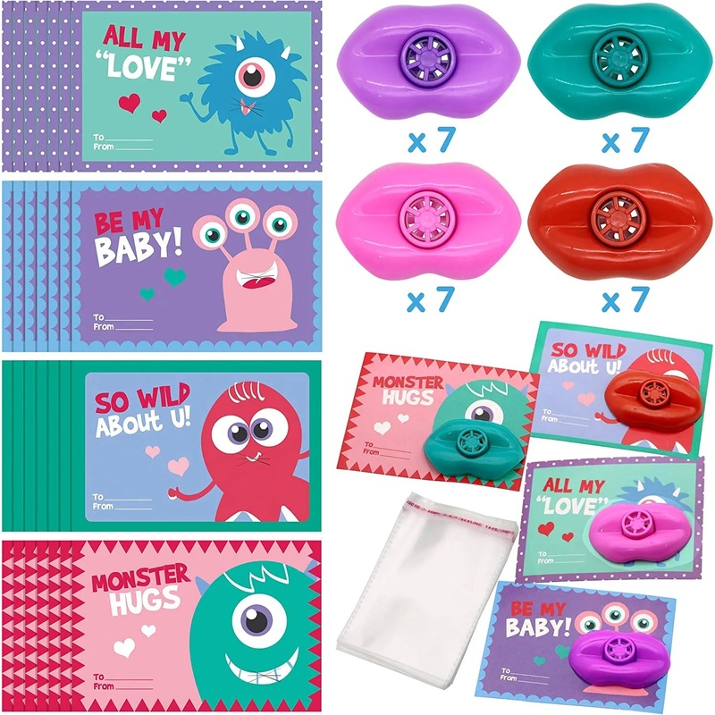 28Pcs Kids Valentines Cards with Whistles-Classroom Exchange Gifts