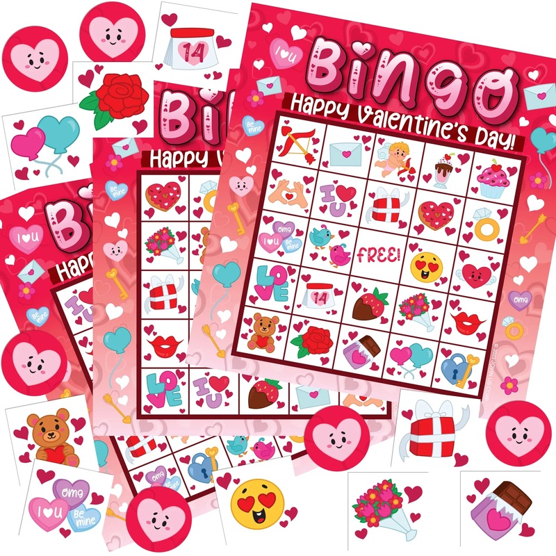 28Pcs Players Valentines Day Bingo Card for Kids and Adults