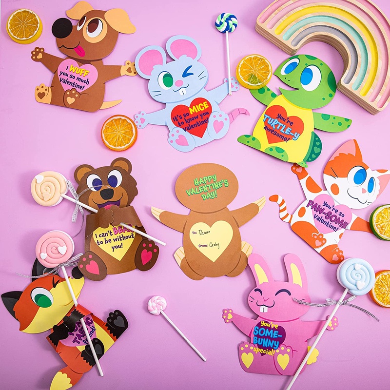 48Pcs Kids Valentines Cards with Animal Designs-Classroom Exchange Gifts