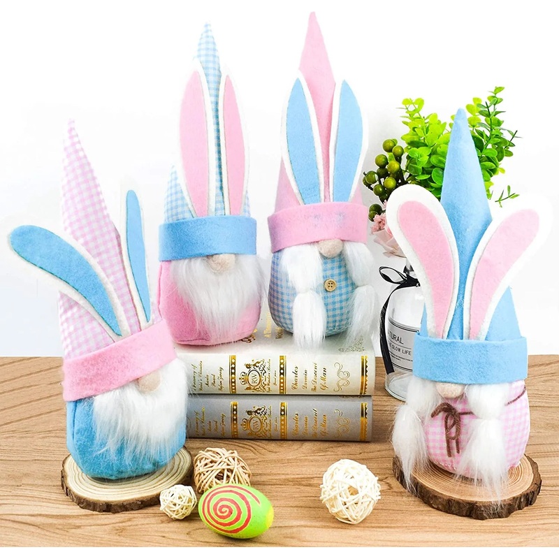 4Pcs Easter Gnome Gingham Color
