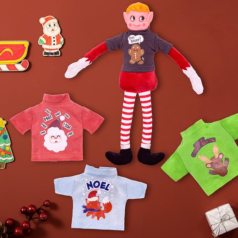 4Pcs Santa Clothing for Elf Doll Stylish Tees Tshirt Classic Style