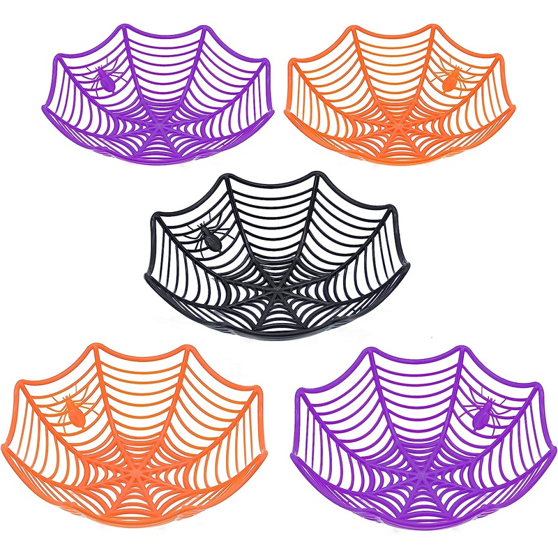 5 Halloween Spider Web Plastic Basket Bowls