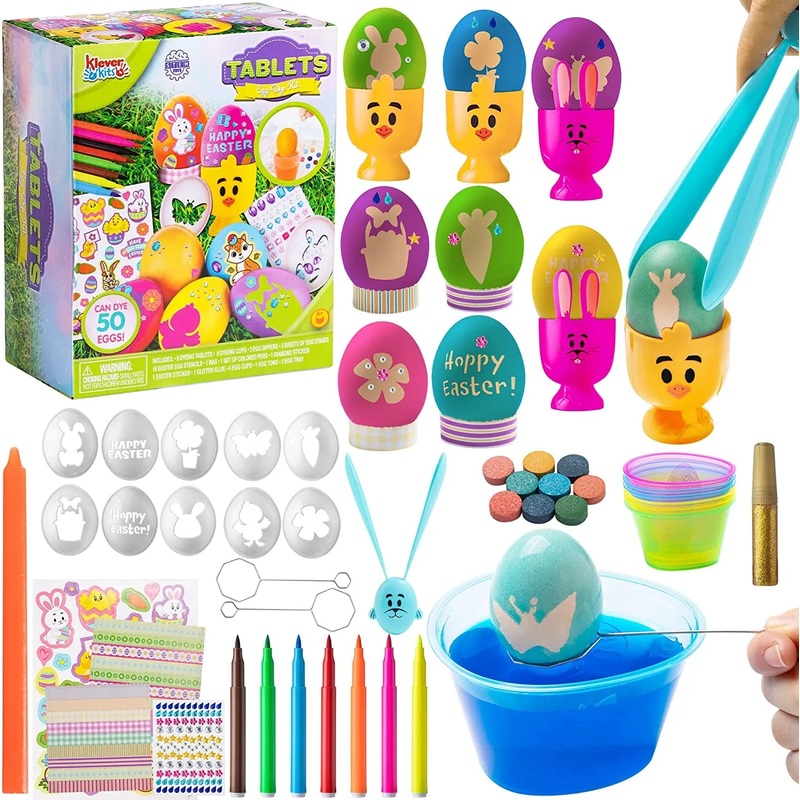 57Pcs DIY Easter Egg Dye Kit with Stencils and Colored Pens