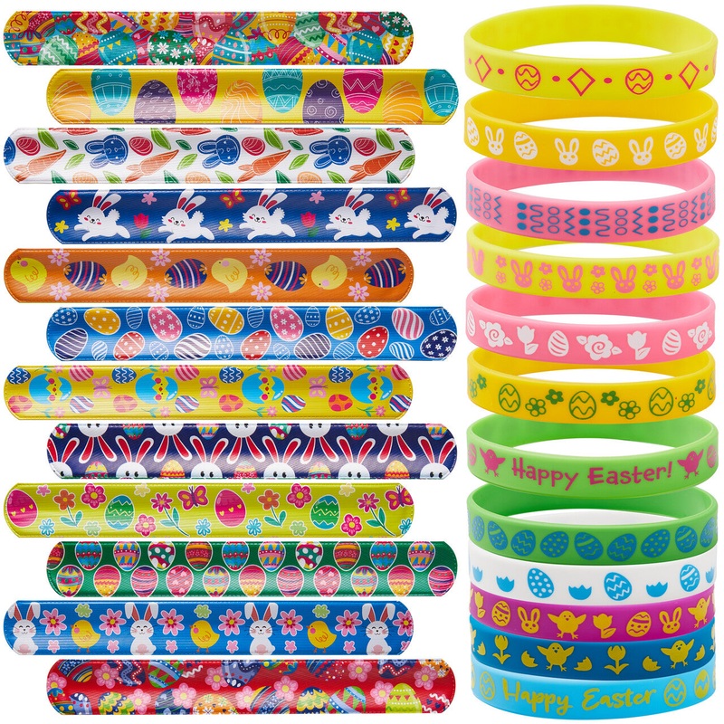 60Pcs Easter Slap Bracelets Silicone Wristbands Set