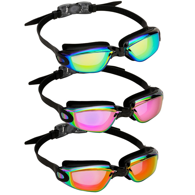 Adults Swimming Goggles (Aqua, Rose & Orange), 3 Pack