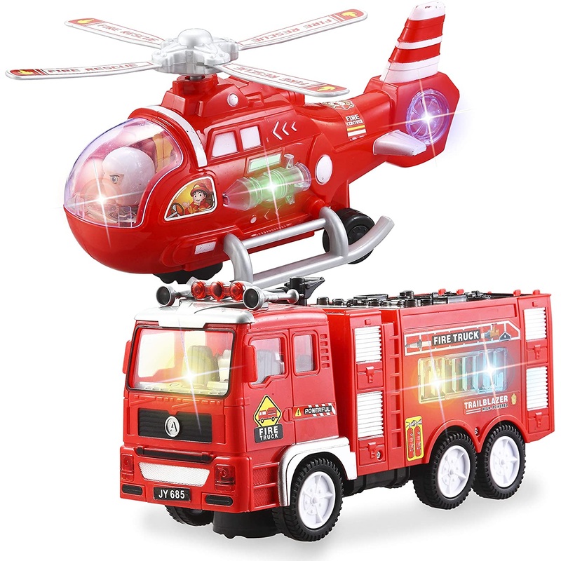 Auto Moving-around Siren Fire Engine And Helicopter