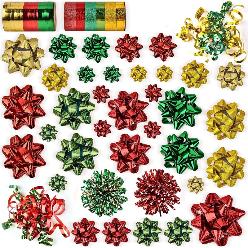 Gift Wrap String and Bows (Red, Gold, Green), 47 Pack