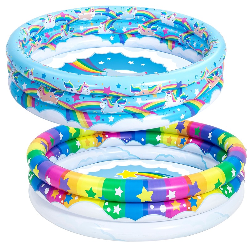 SLOOSH - 45in Unicorn w/ Rainbow & Rainbow Inflatable Kiddie Pool Set, 2 Pack