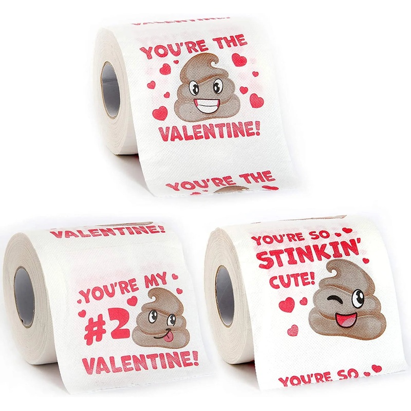 Valentines Day Poop Iconic Expression Toilet Paper 3 Rolls of 200 Sheets