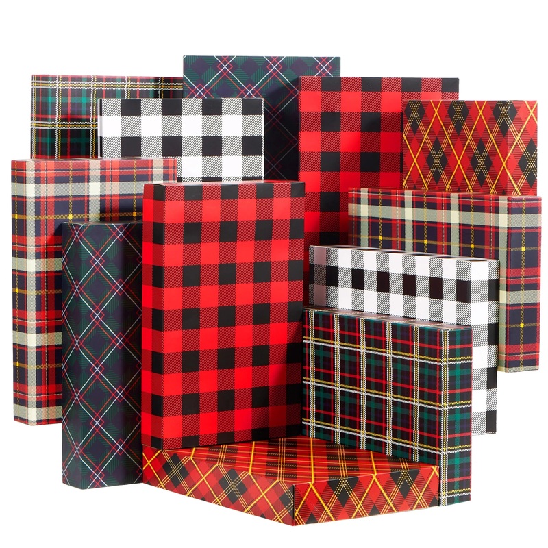 12 Pcs 17" x 11" x 2.5" Christmas Red Black Plaid Shirt Wrap Boxes