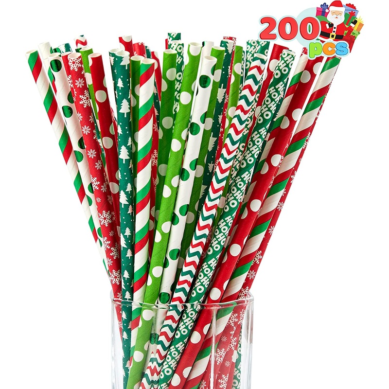 200Pcs Paper Straws Christmas