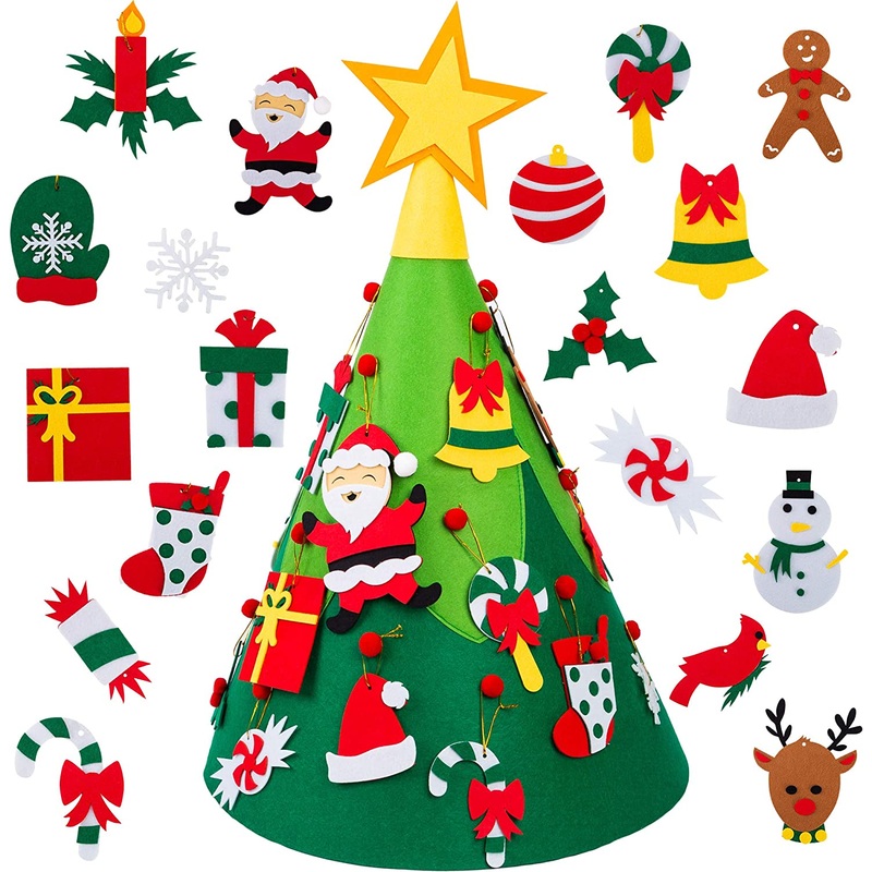 21.5in Christmas Tree Diy Felt Wall Decorations, 20 Pcs