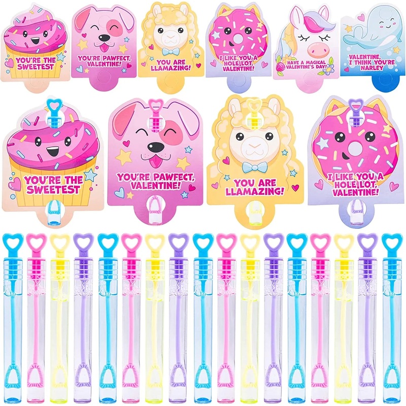 36 Unicorn Theme Bubble wands with Valentines Day Cards for Kids-Classroom Exchange Gifts