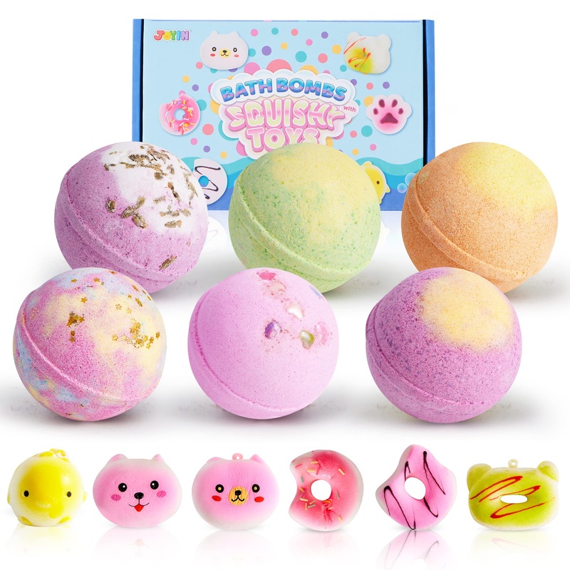 6 Piece, Bath Bombs with Squishy Toys