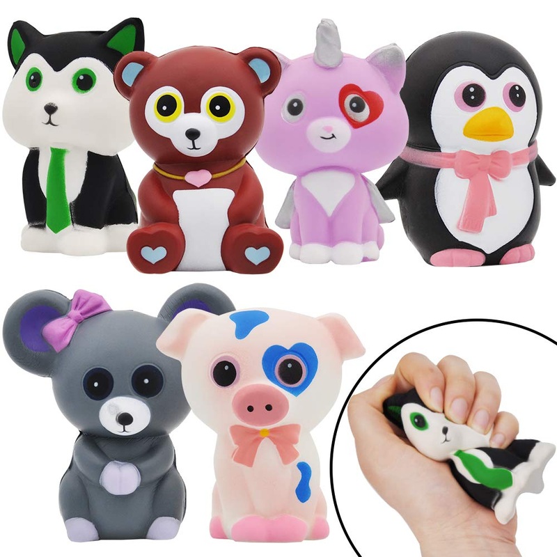 6 Piece Jumbo Size Squishy Animal Toy