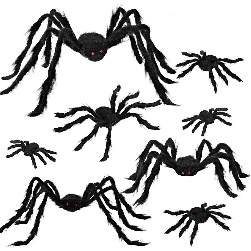 Realistic Hairy Spiders Set, 8 Pack