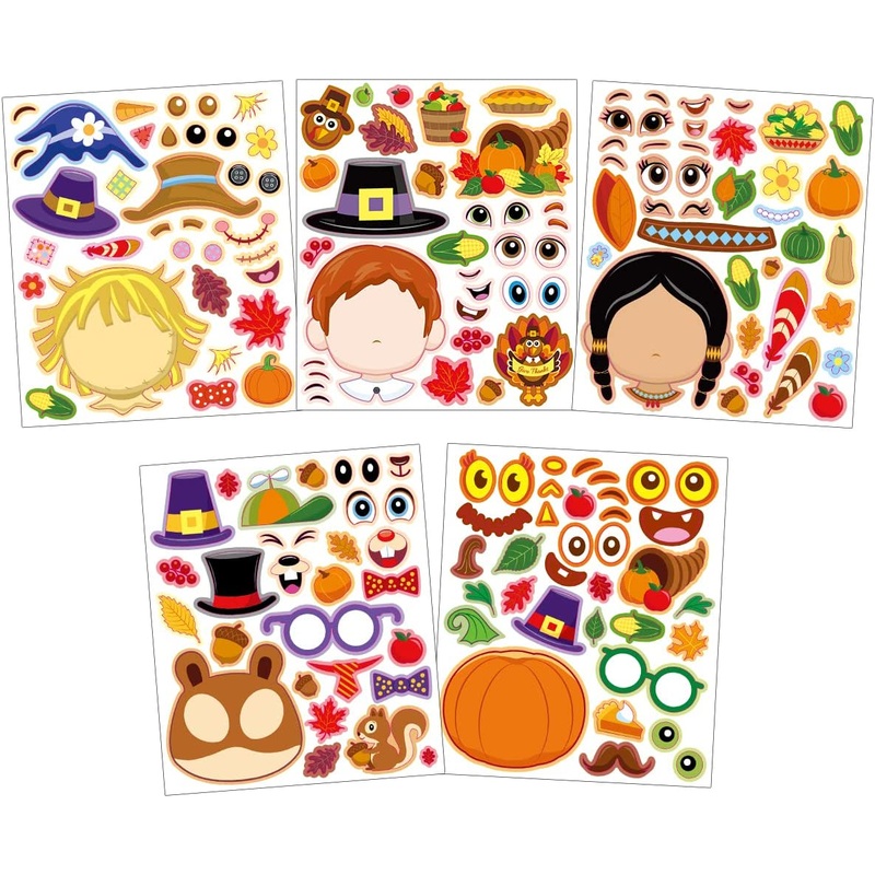 Thanksgiving Head-only Make-a-Face Mix and Match Stickers