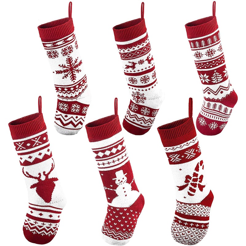 18in Knit Christmas Stockings, 6 Pack