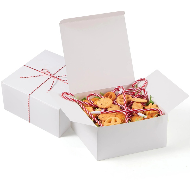 24Pcs Plain White Treat Bakery Cookie Boxes with Lids 8in x 8in x 4in