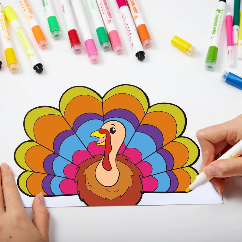 24Pcs Thanksgiving Coloring Headbands for Party Decoration Supplies