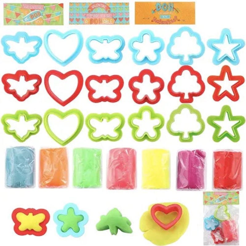 28Pcs dough Sets with Valentines Day Cards for Kids-Classroom Exchange Gifts