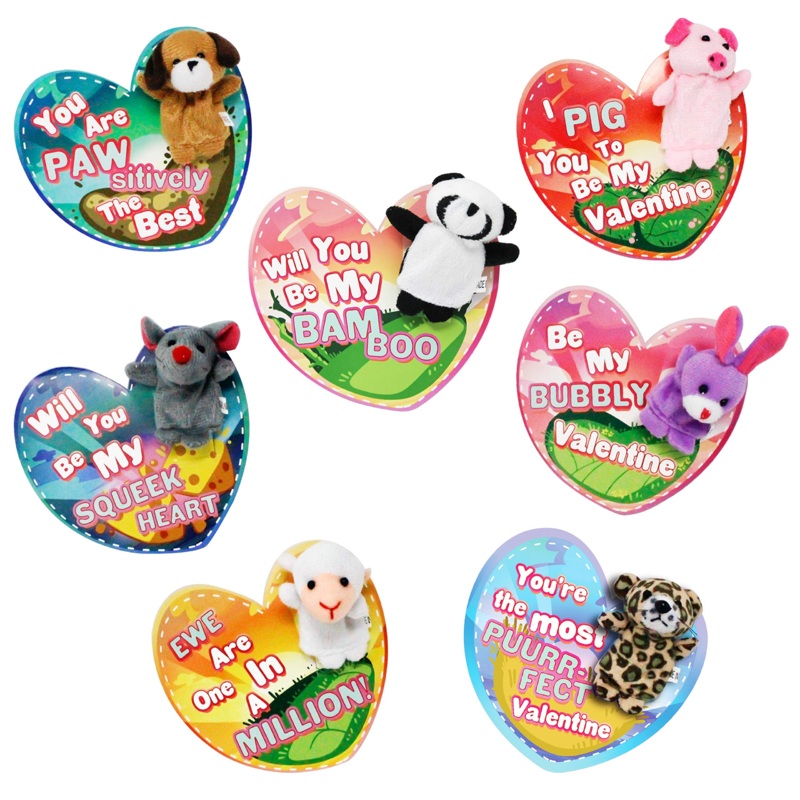 28Pcs Kids Valentines Cards with Animal Finger Puppet Set-Classroom Exchange Gifts