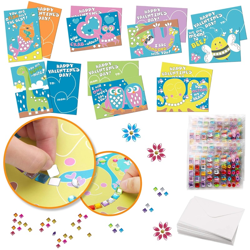 28Pcs Kids Valentines Cards with Sticker Mosaic-Classroom Exchange Gifts