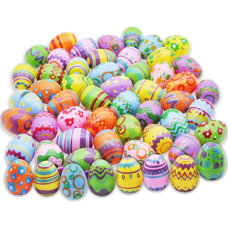 48Pcs Plastic Printed Bright Easter Egg Shells 2.3in