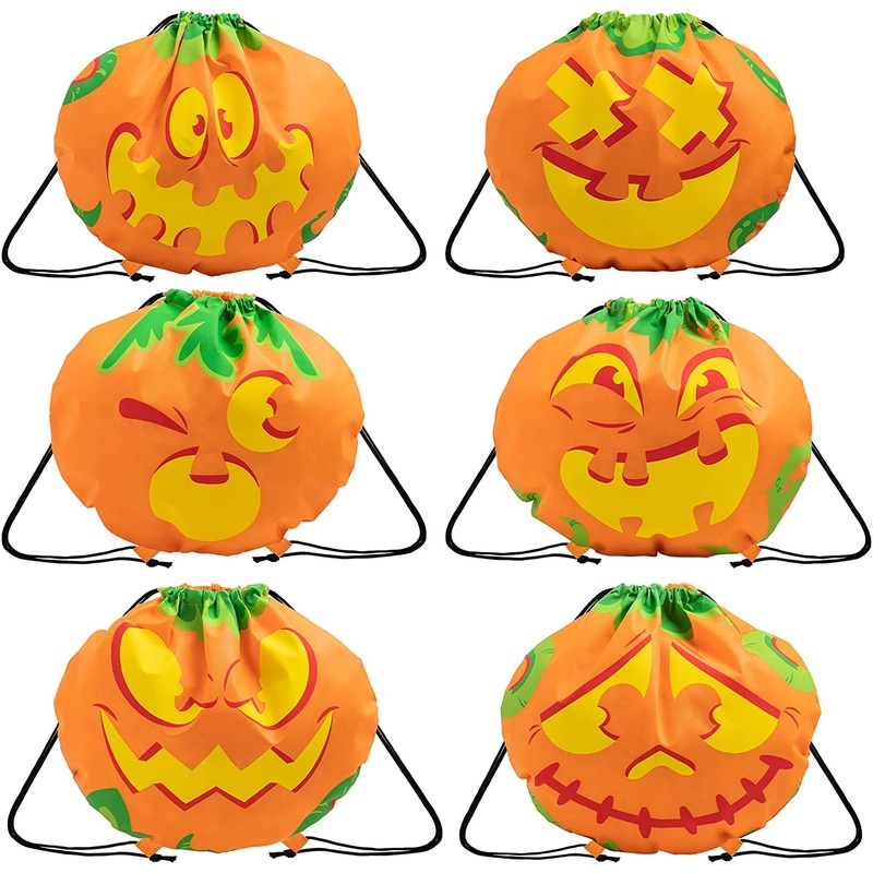 6 Pcs Halloween Drawstring Pumpkin Backpack, Burlap