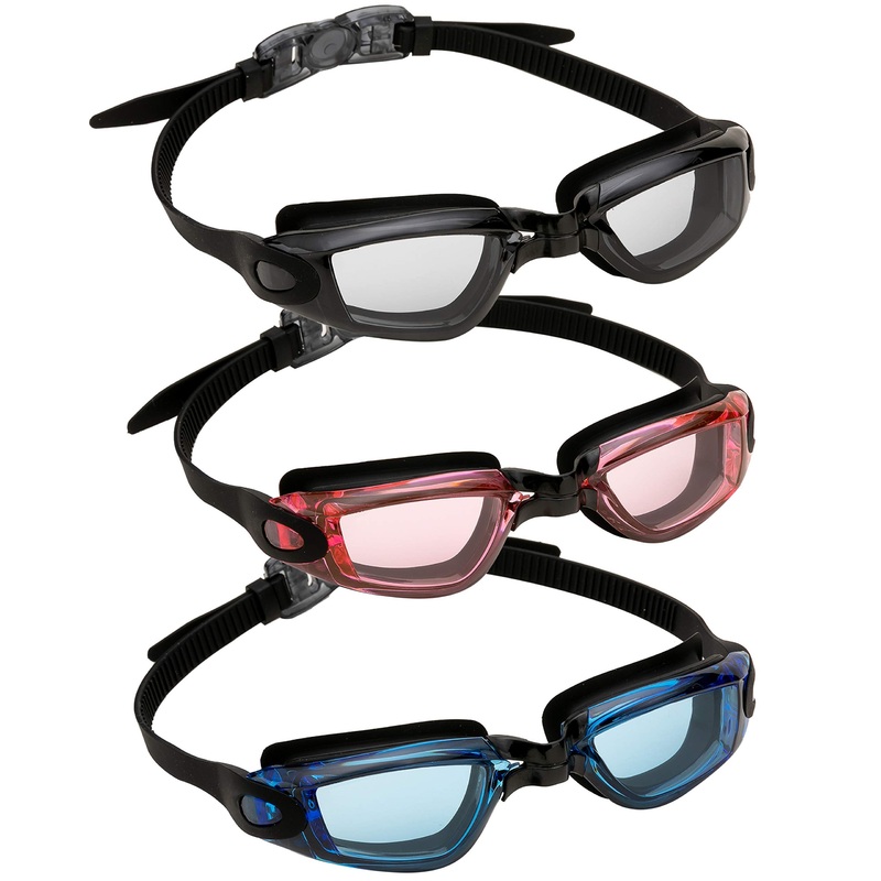 Adults Swimming Goggles (Black, Red Black & Blue Black), 3 Pack