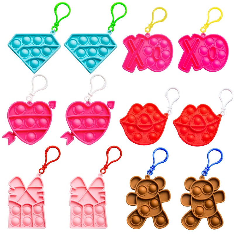 12Pcs Valentines Day Push BubbleToys Keychain